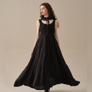 Lace-up corset linen maxi dress from Anis 23 in black